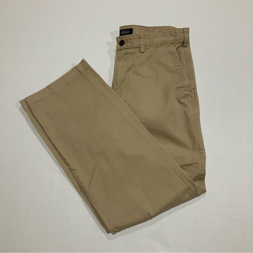 Men's Lands’ End Tradition Fit Khaki Pants (Beige) 32”
